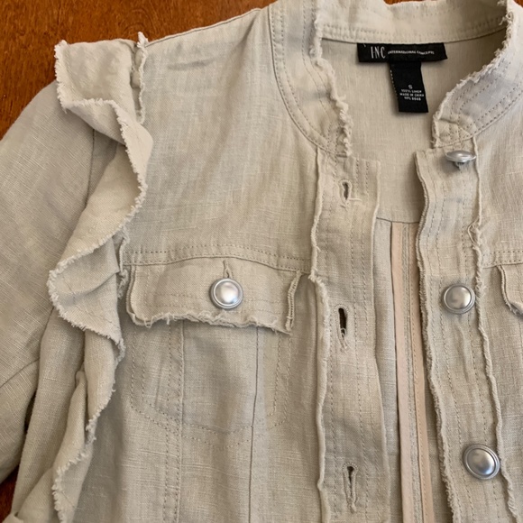 INC International Concepts Jackets & Blazers - LIKE NEW! Women's INC Tan Linen Ruffle Jacket - SMALL